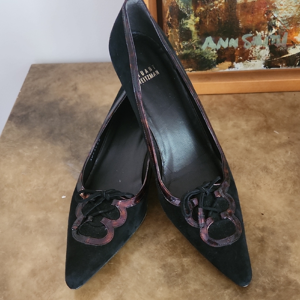 Stuart Weitzman Black and Tortoise Shell Kitten Heels